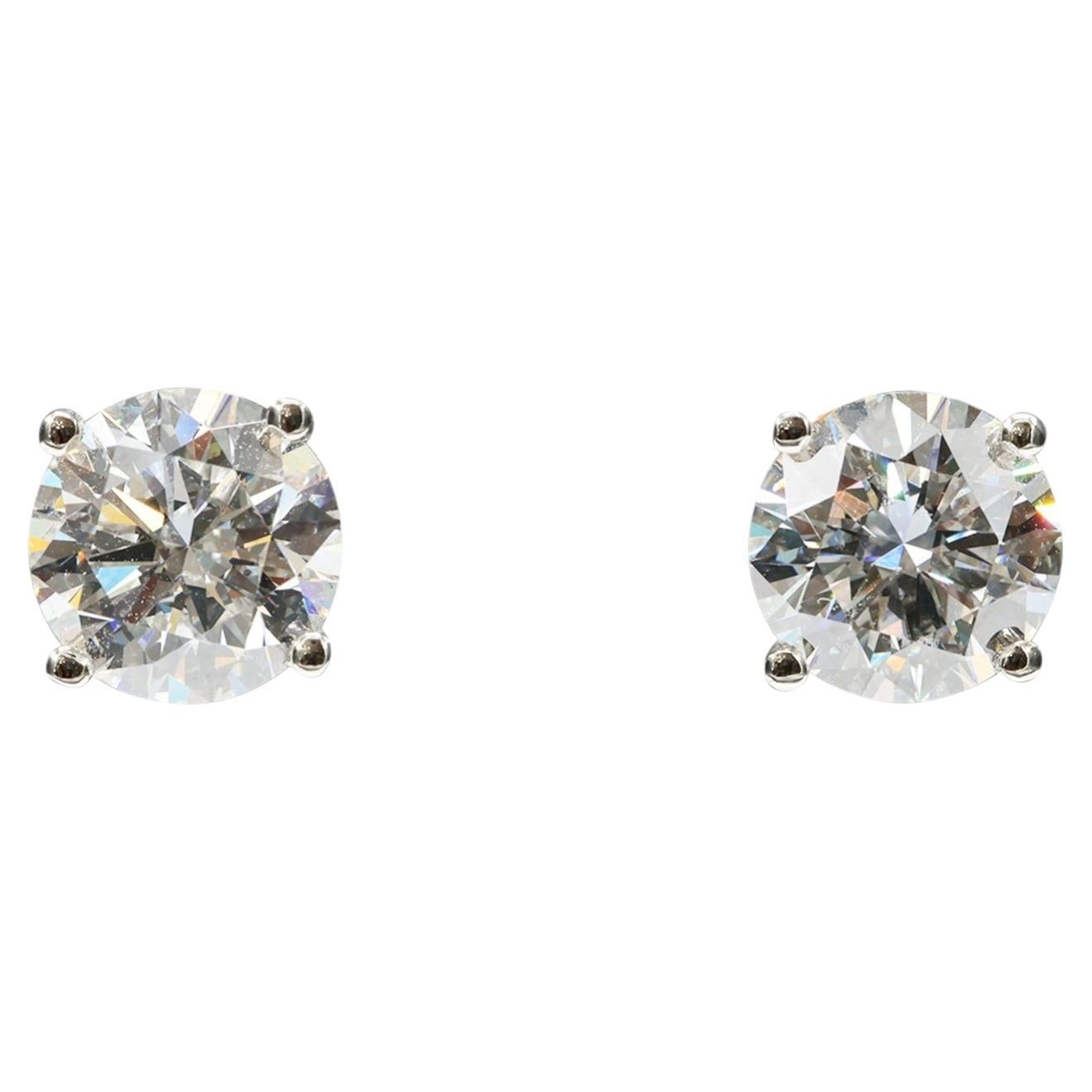 GIA Certified 3.05 Carat Total Weight Natural Diamond Stud Earrings