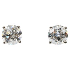 GIA Certified 3.05 Carat Total Weight Natural Diamond Stud Earrings