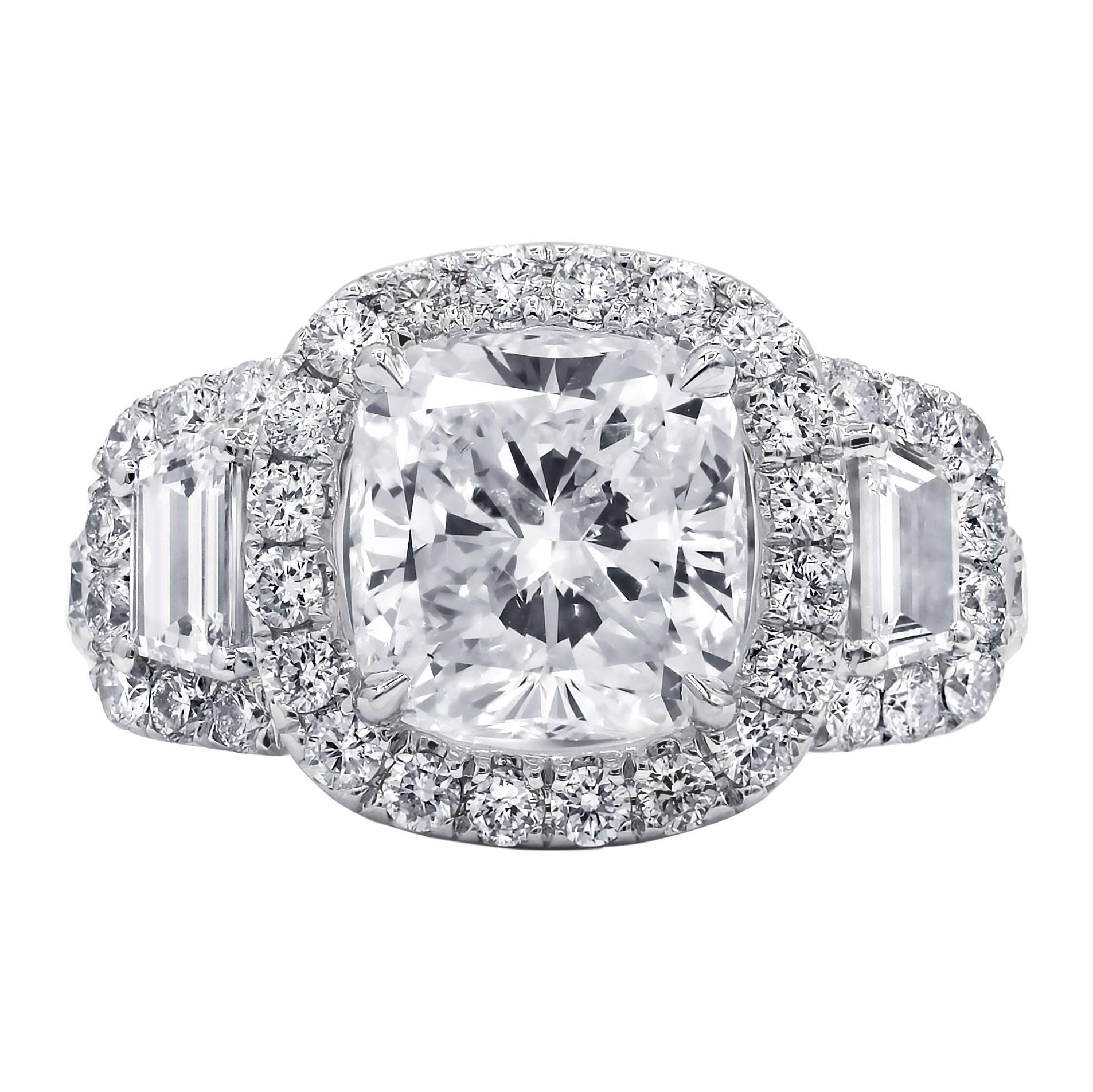 GIA Certified 3.05 Cushion Cut Diamond Engagement Ring