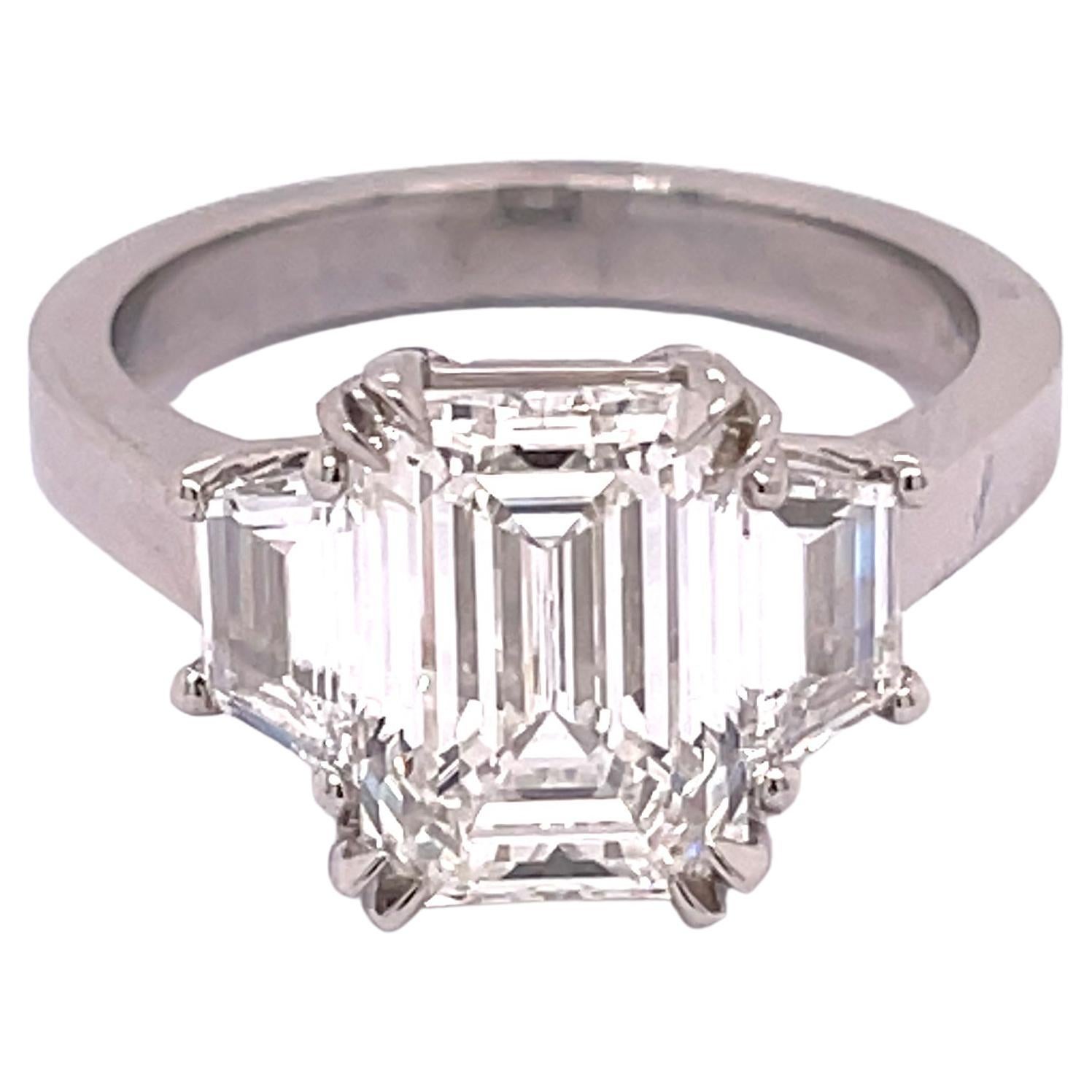 GIA Certified 3.05 Emerald Cut Engagement Ring For Sale