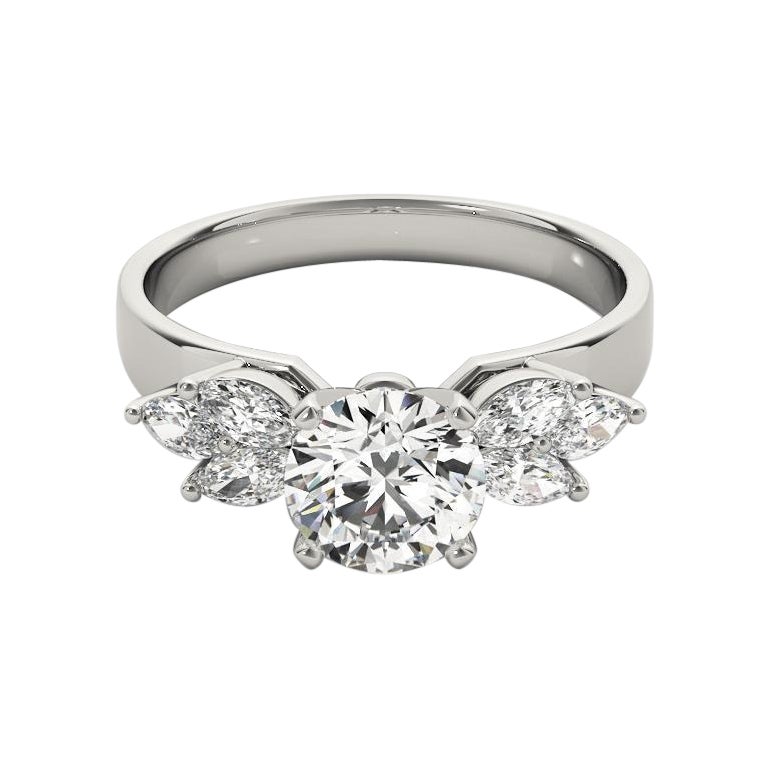 GIA Certified 3.05ct Round & Marquise Cluster Multi-Stone Diamond Ring For Sale