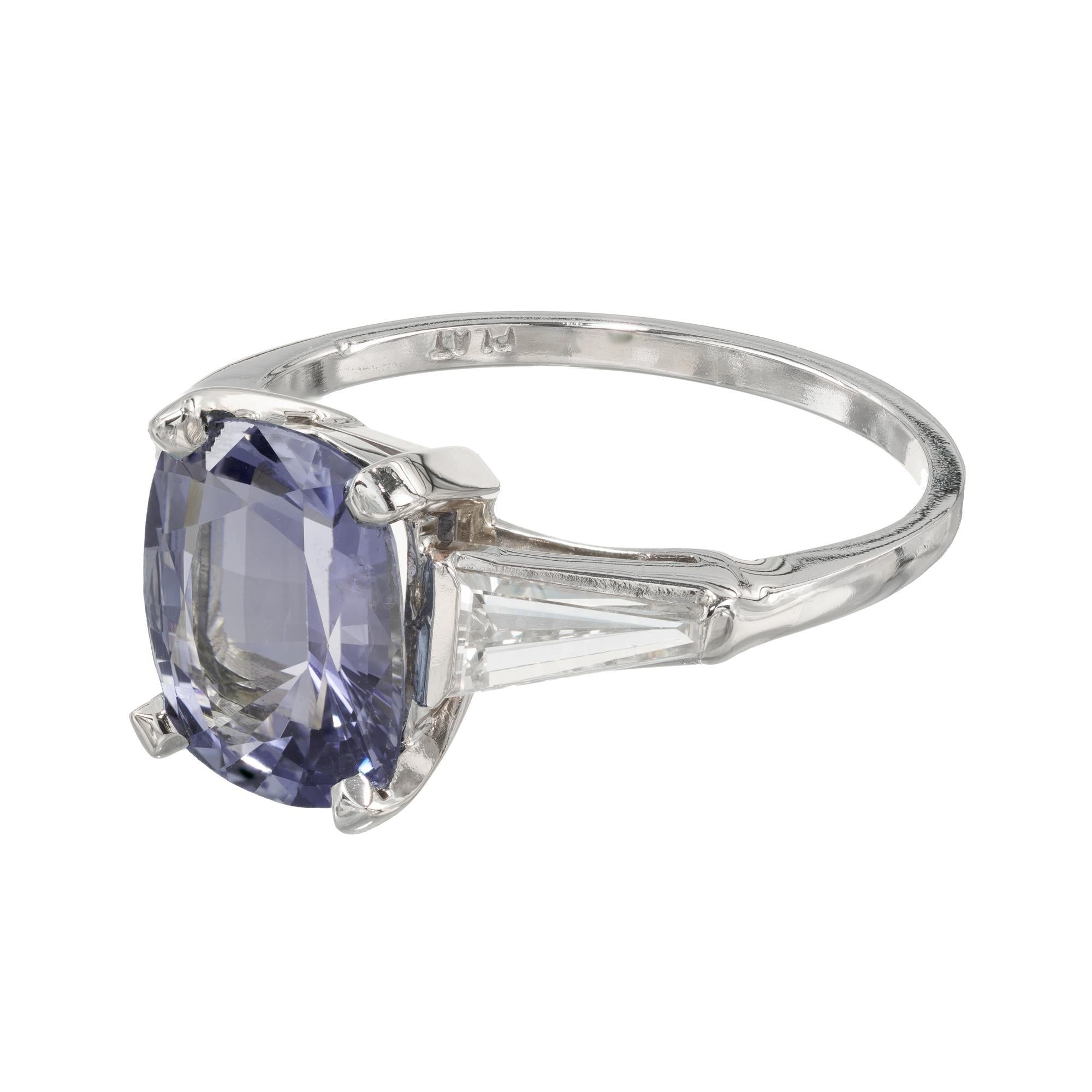Oval Cut GIA Certified 3.06 Carat Ceylon Oval Sapphire Diamond Platinum Engagement Ring For Sale