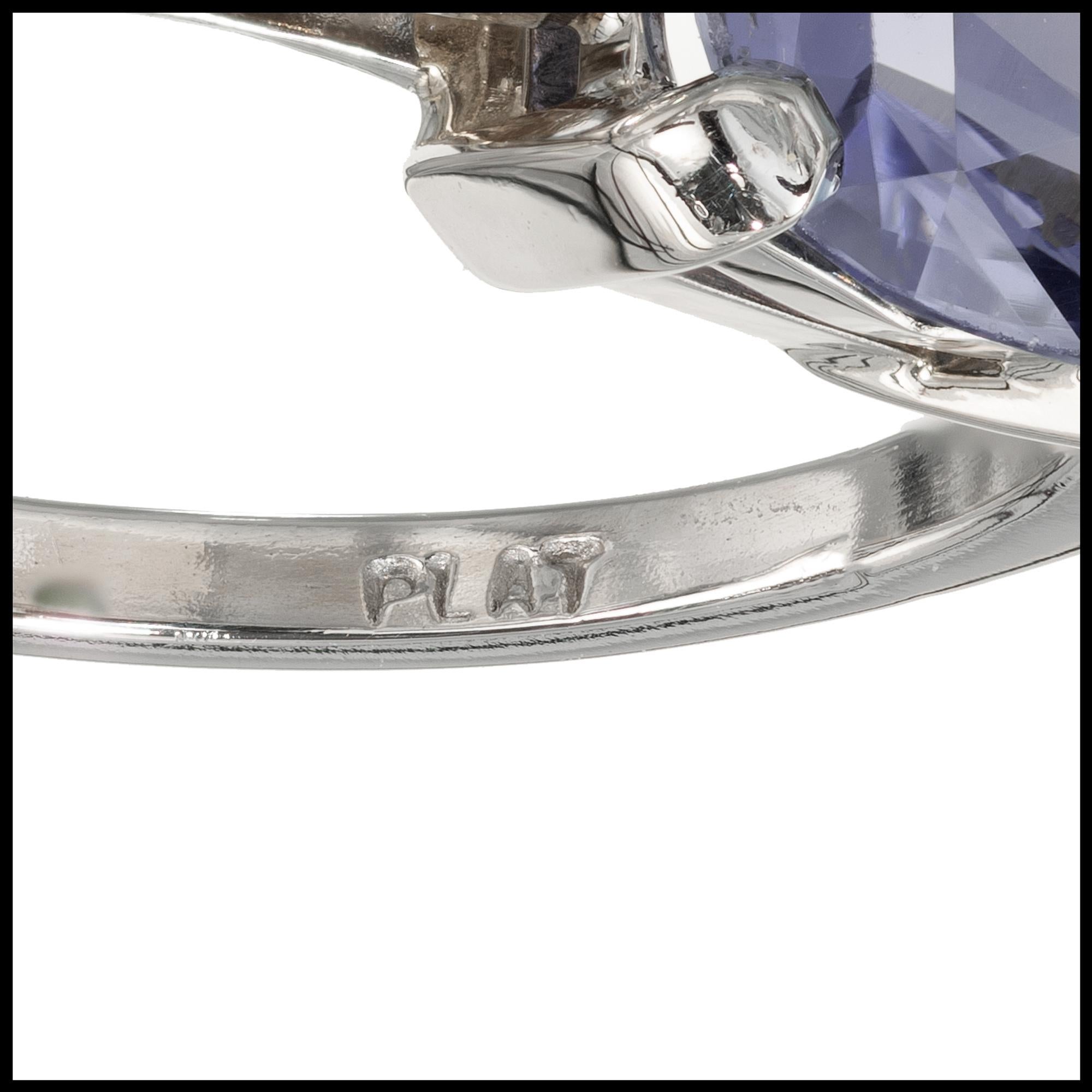 GIA Certified 3.06 Carat Ceylon Oval Sapphire Diamond Platinum Engagement Ring For Sale 1