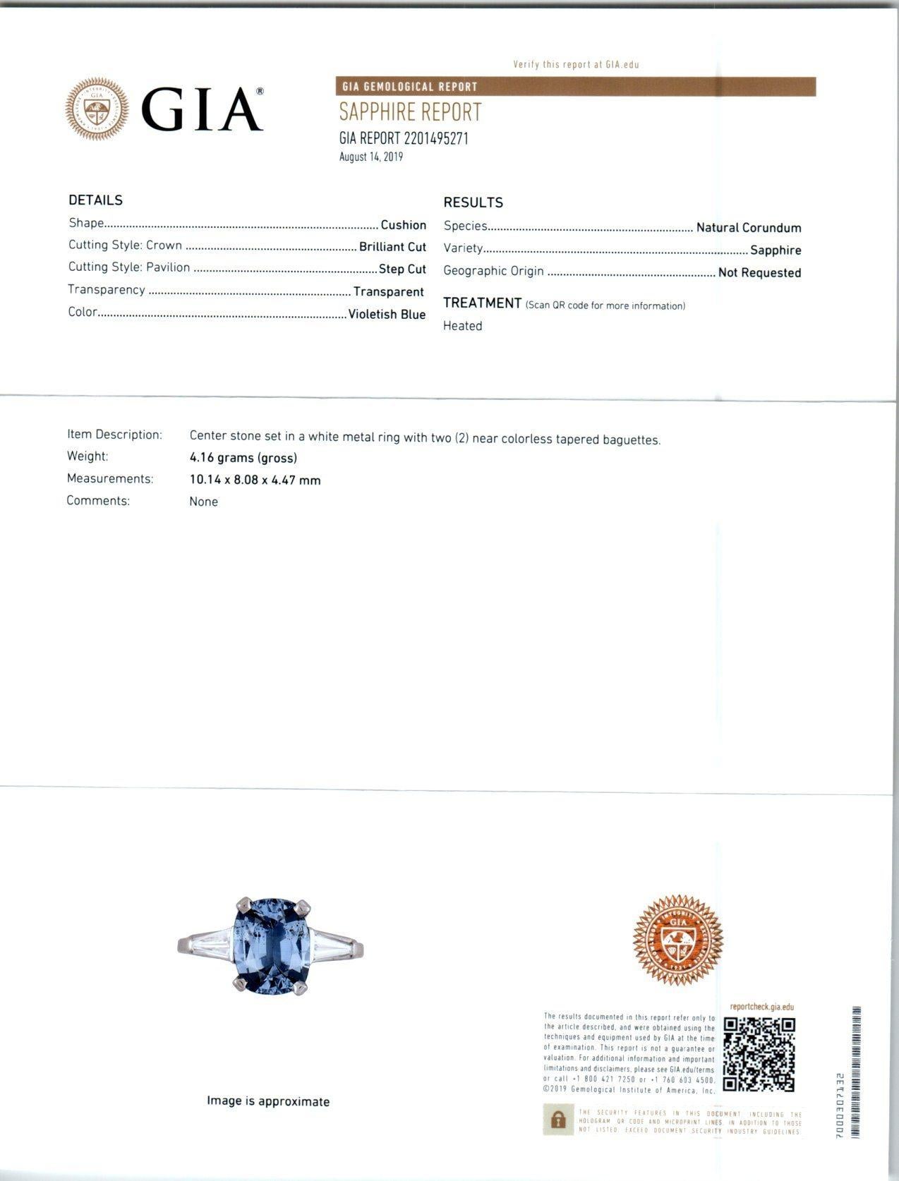 GIA Certified 3.06 Carat Ceylon Oval Sapphire Diamond Platinum Engagement Ring For Sale 3