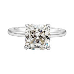 GIA Certified 3.06 Carats Total Cushion Cut Diamond Solitaire Engagement Ring