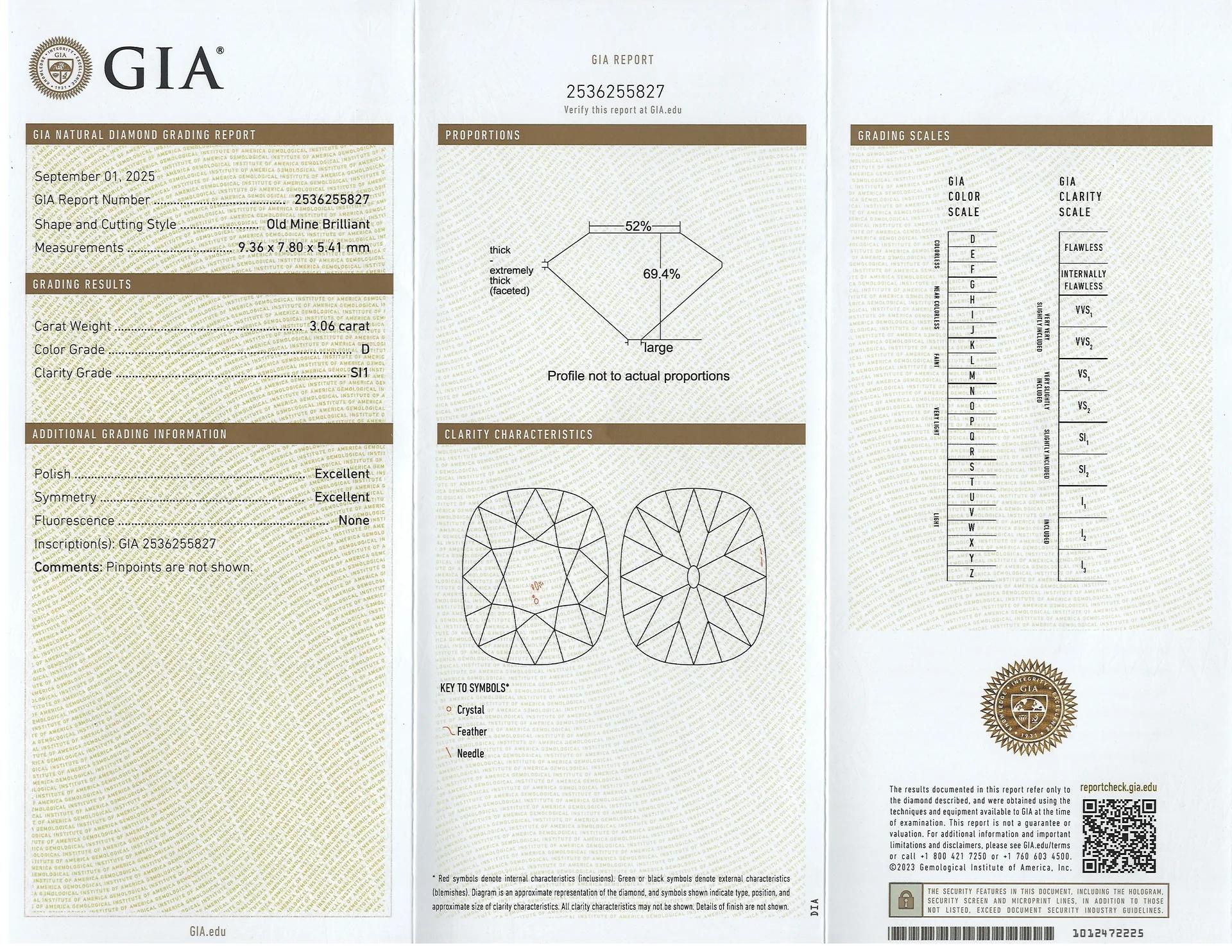 GIA-zertifiziert 3,06 Karat D Farbe Alte Mine Diamant Drei-Stein-Verlobungsring (Art déco) im Angebot