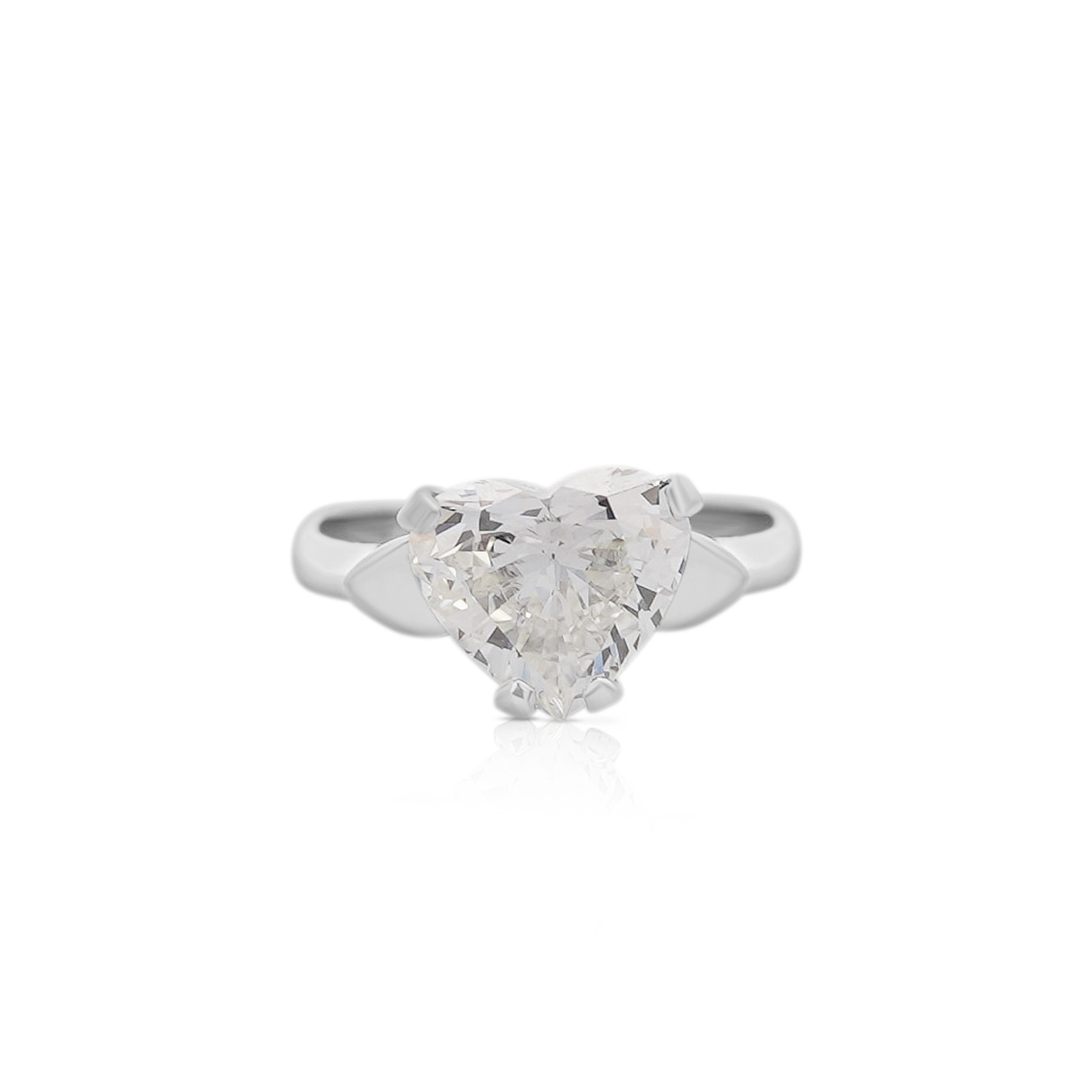 GIA Certified 3.06 Carat Heart Cut K/VS2 Solitaire Platinum Engagement Ring For Sale 5
