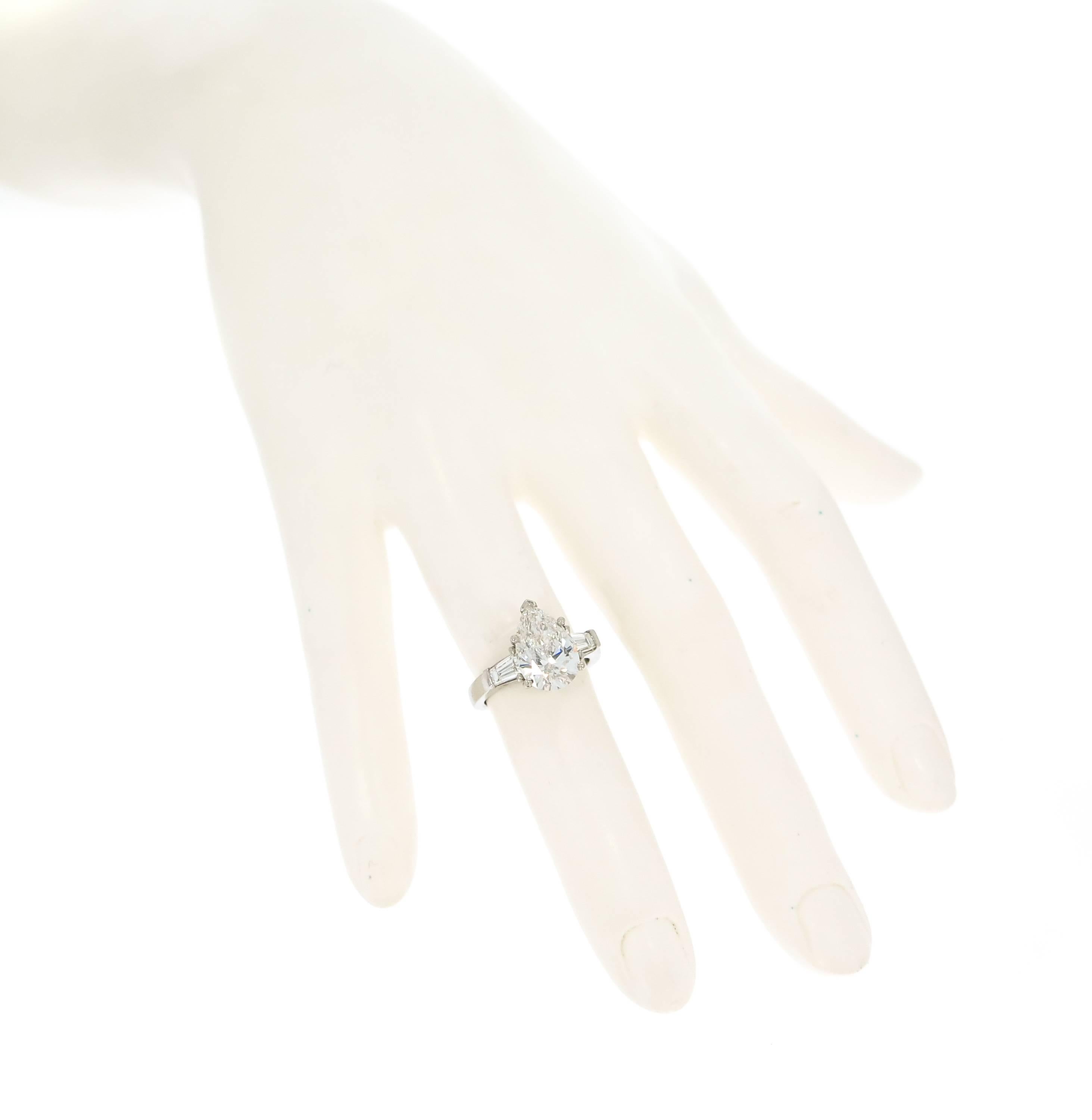 Women's GIA Certified 3.06 Carat Pear Shaped Diamond Engagement Ring