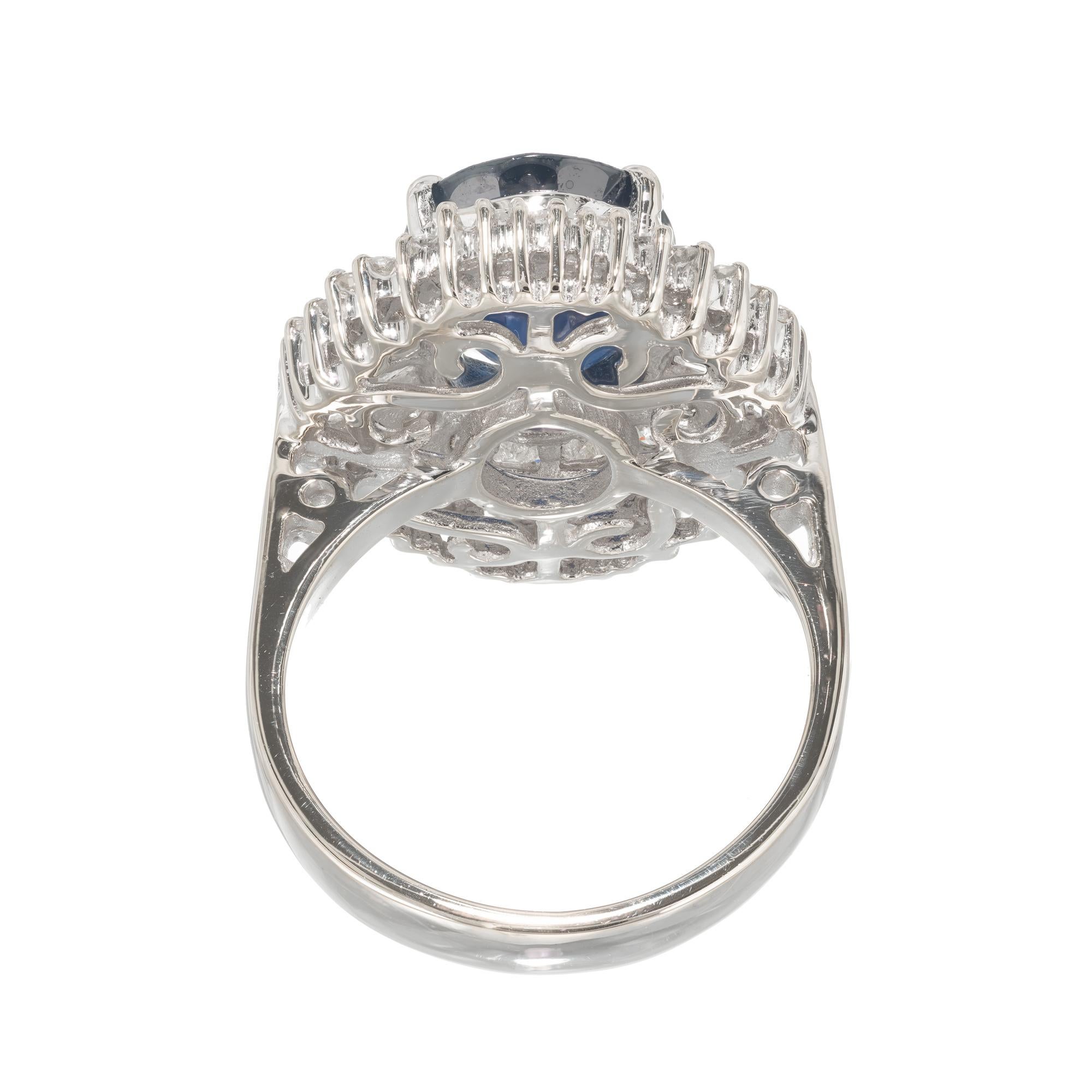 GIA Certified 3.06 Carat Sapphire Diamond White Gold Engagement Ring In Excellent Condition In Stamford, CT