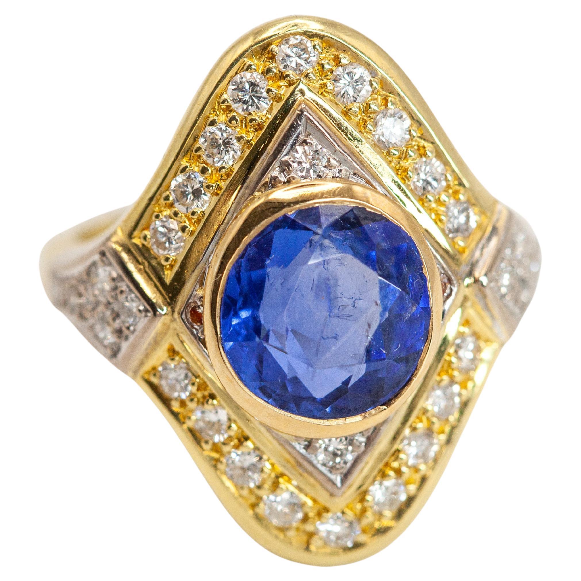 GIA Certified 3.06 cts No Heated Burmese Sapphire Diamond Ring