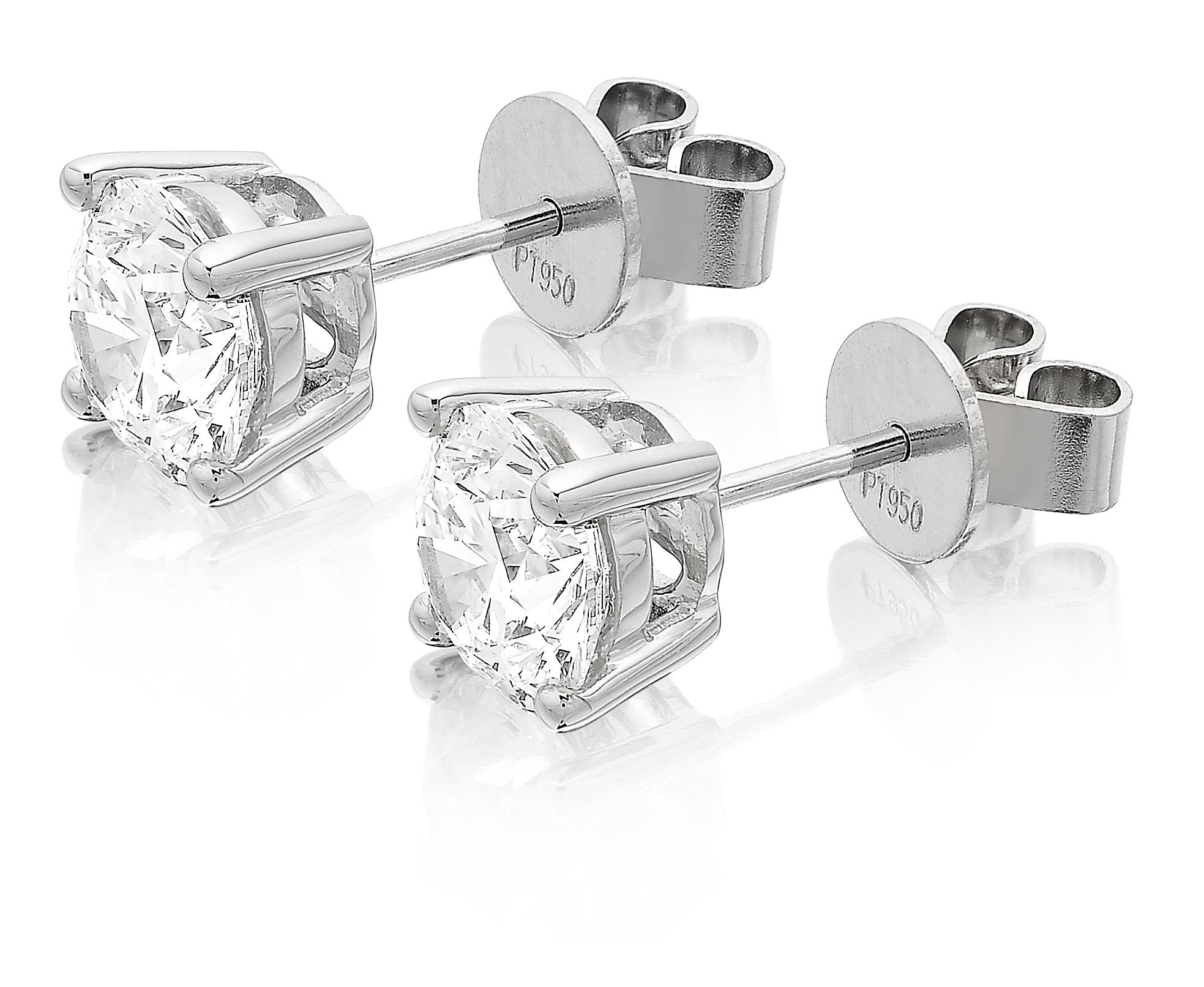 Round Cut GIA Certified 3.06ct G VS1 Single Stone Solitaire Stud Round Diamond Earrings 