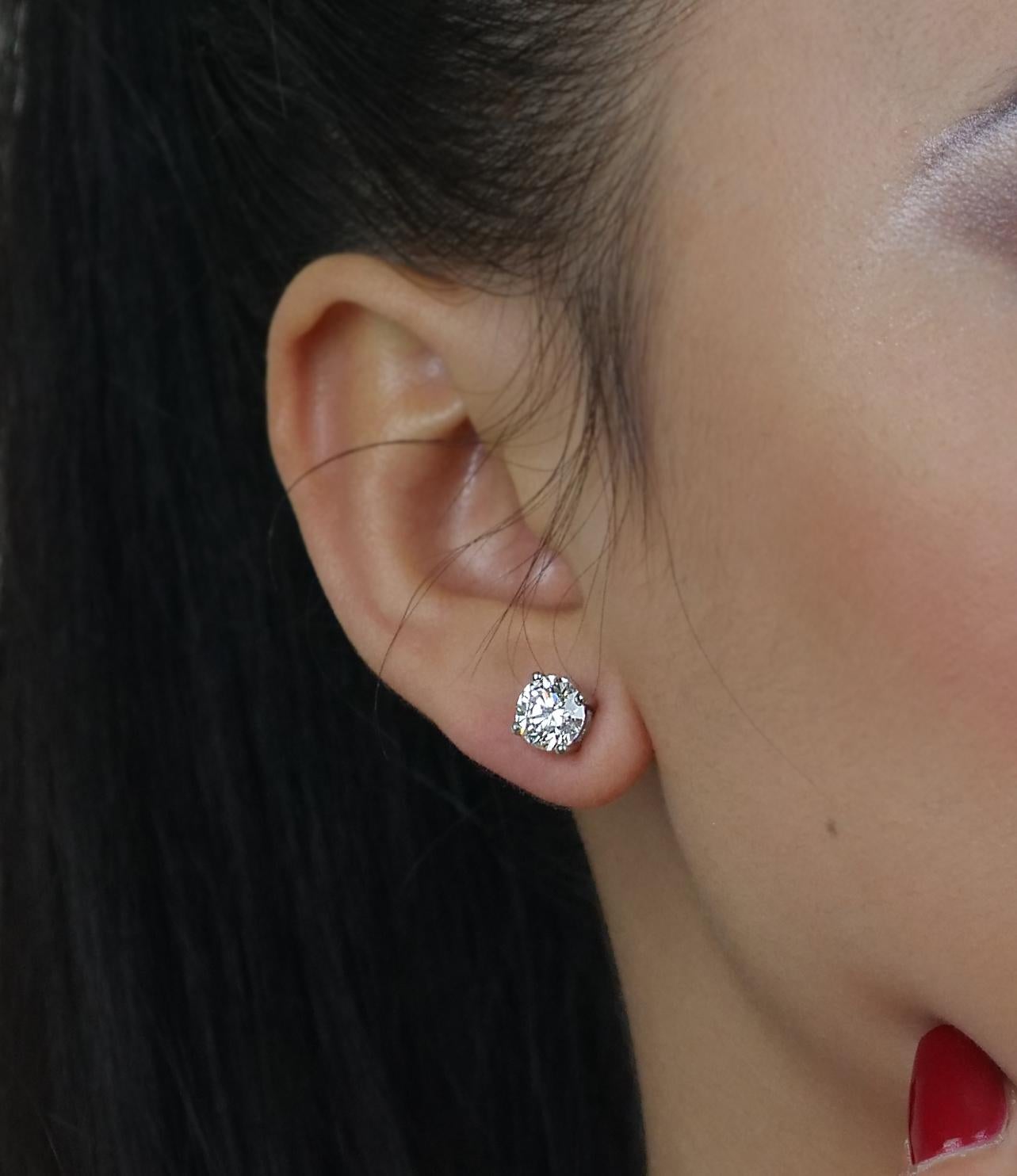 GIA Certified 3.06ct G VS1 Single Stone Solitaire Stud Round Diamond Earrings  1