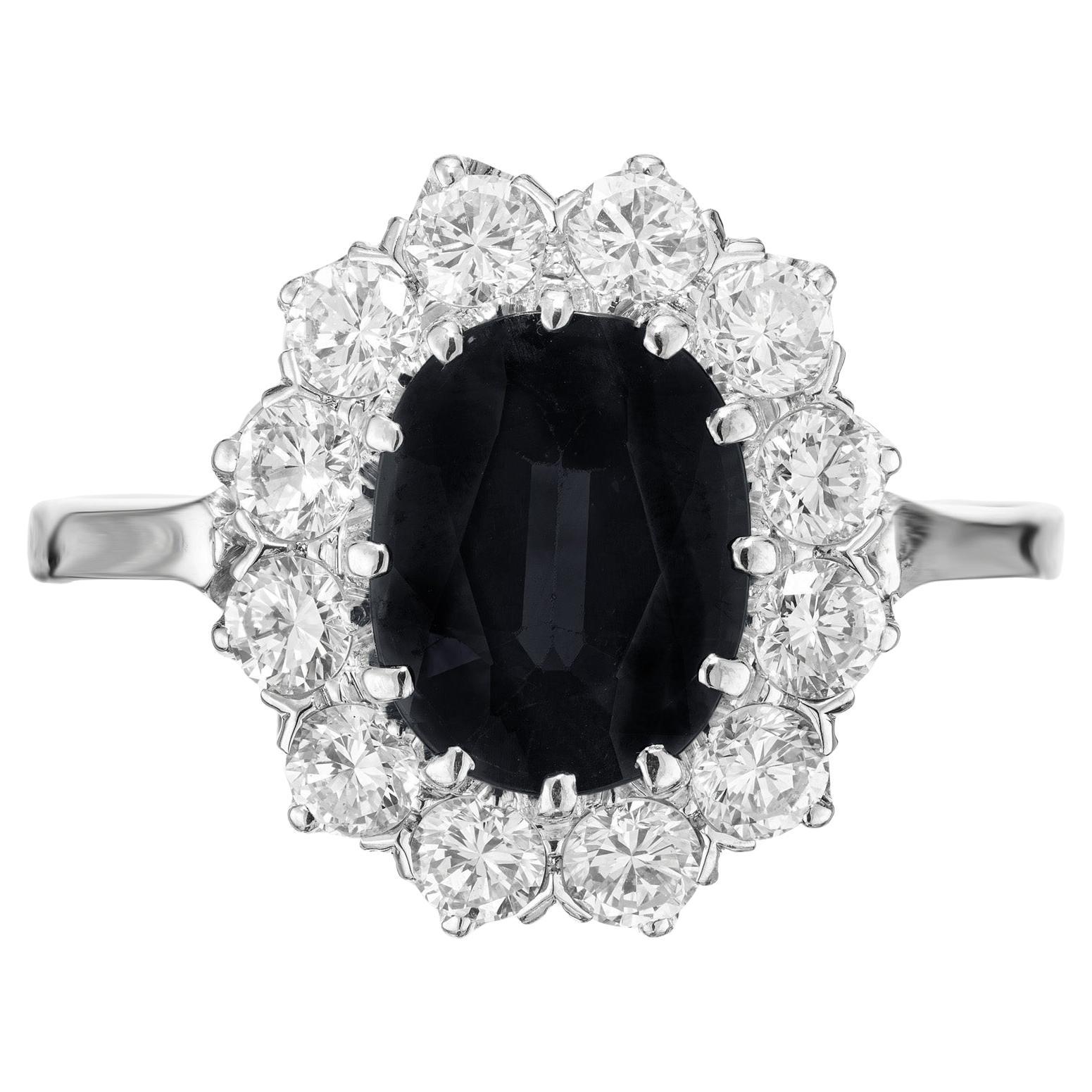 GIA Certified 3.07 Carat Blue Sapphire Diamond Halo Gold Engagement Ring