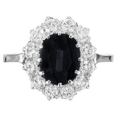 GIA Certified 3.07 Carat Blue Sapphire Diamond Halo Gold Engagement Ring