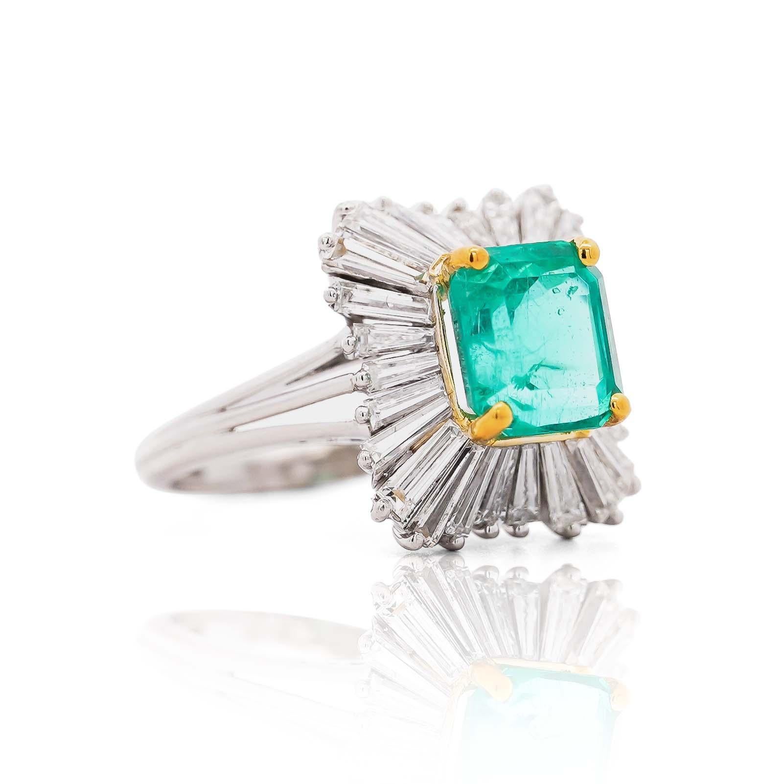 GIA zertifiziert 3,07 Karat kolumbianischen Smaragd & Diamant Platin Ballerina Ring im Zustand „Hervorragend“ im Angebot in Miami, FL