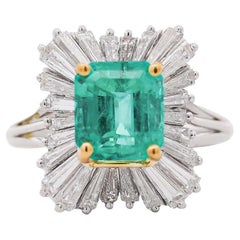 GIA Certified 3.07 Carat Colombian Emerald & Diamond Platinum Ballerina Ring