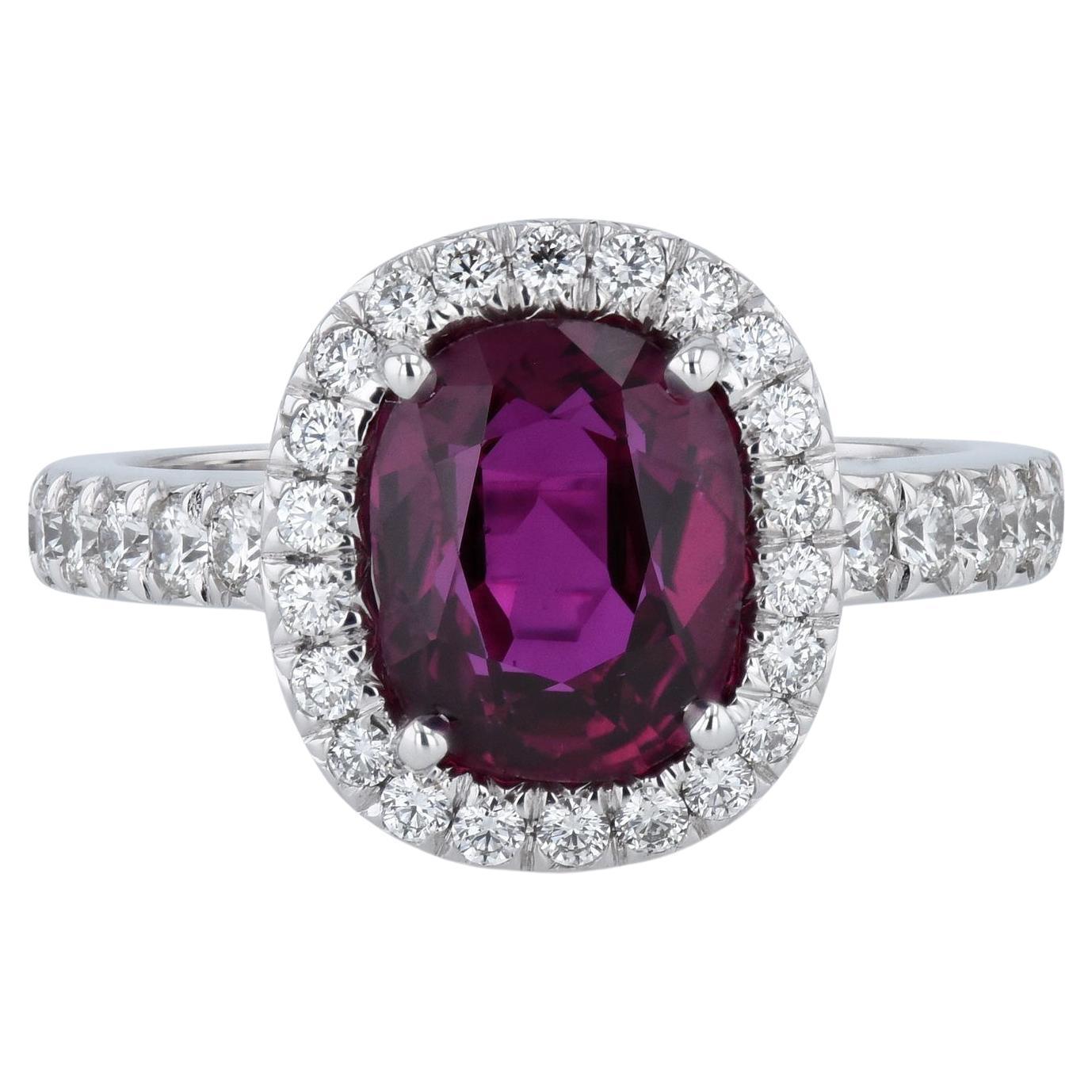 GIA Certified 3.07 Carat Handmade Oval Ruby Pave Diamond White Gold Ring