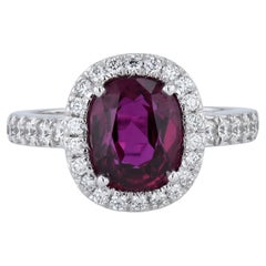 GIA Certified 3.07 Carat Handmade Oval Ruby Pave Diamond White Gold Ring