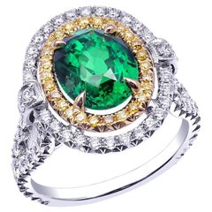 GIA Certified 3.07 Carat Tsavorite Diamond Platinum Ring, Garnet Statement Ring