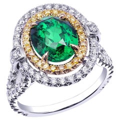 Natural Tsavorite Stone 3.07 cts in Platinum Ring with Y&W Diamonds / GIA Report