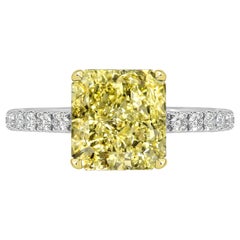 GIA Certified 3.07 Carat Radiant Cut Yellow Diamond Ring