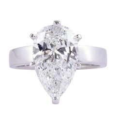 Bague de fiançailles solitaire en diamant poire certifié GIA 3,07 carats VS2