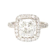 GIA Certified 3.07 Cushion Cut Solitaire Diamond Halo Ring in Platinum