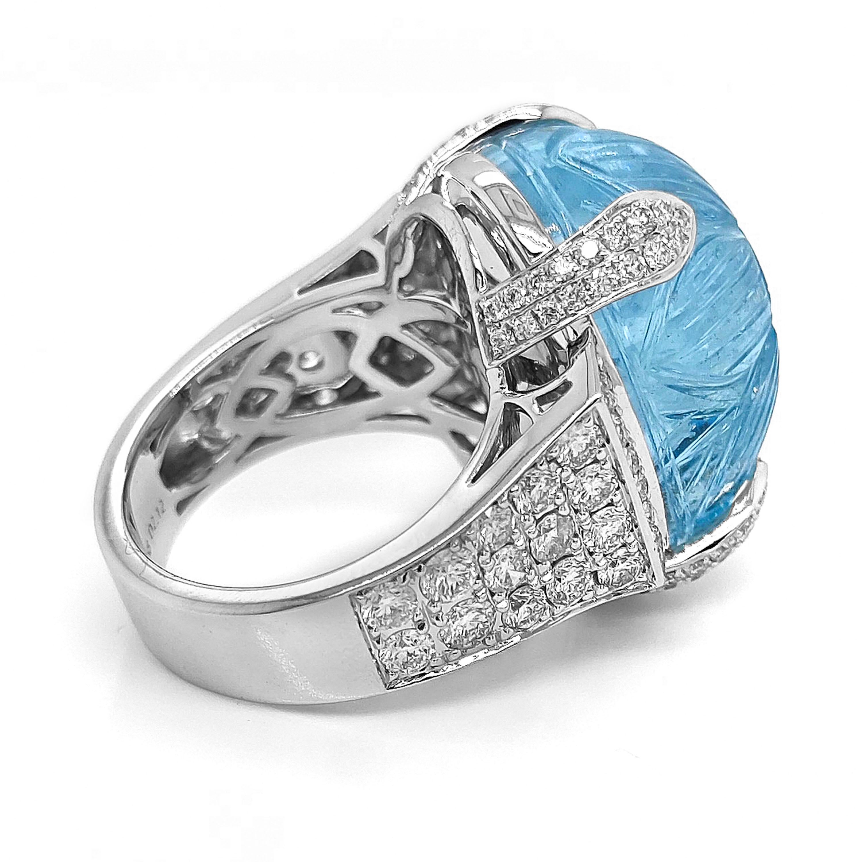 1 Aquamarin Edelstein: 28,58 Karat
108 weiße runde Diamanten: 2,12 Karat
Metall: 18K Weißgold, 12,00 Gramm
GIA-Zertifikat # 6237411399
