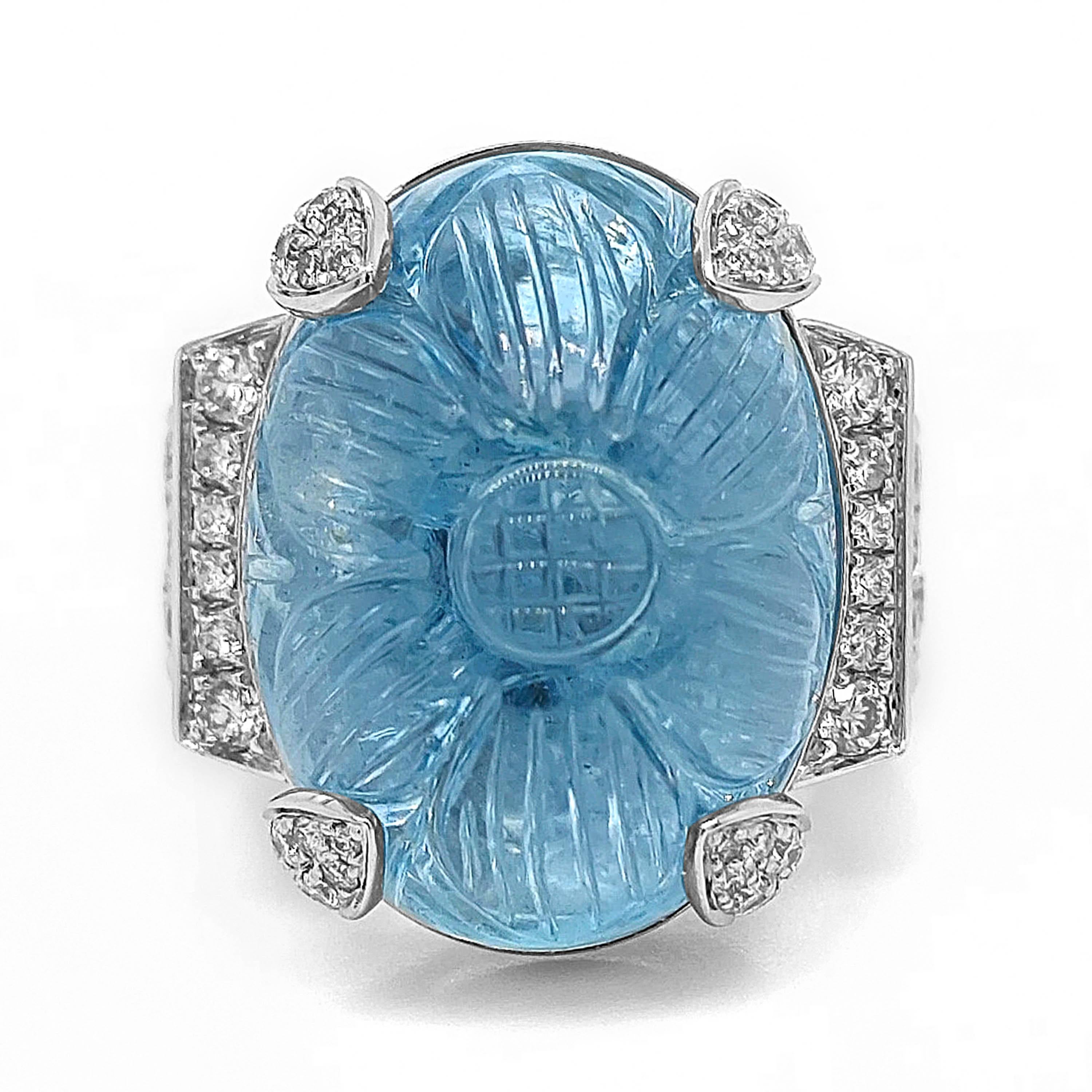 GIA-zertifizierter 30.70 Karat Aquamarin und weißer Diamant Weißgoldring im Zustand „Neu“ im Angebot in New York, NY