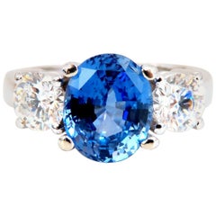 GIA Certified 3.07 Carat Natural No Heat Sapphire Diamond Ring Unheated 14 Karat