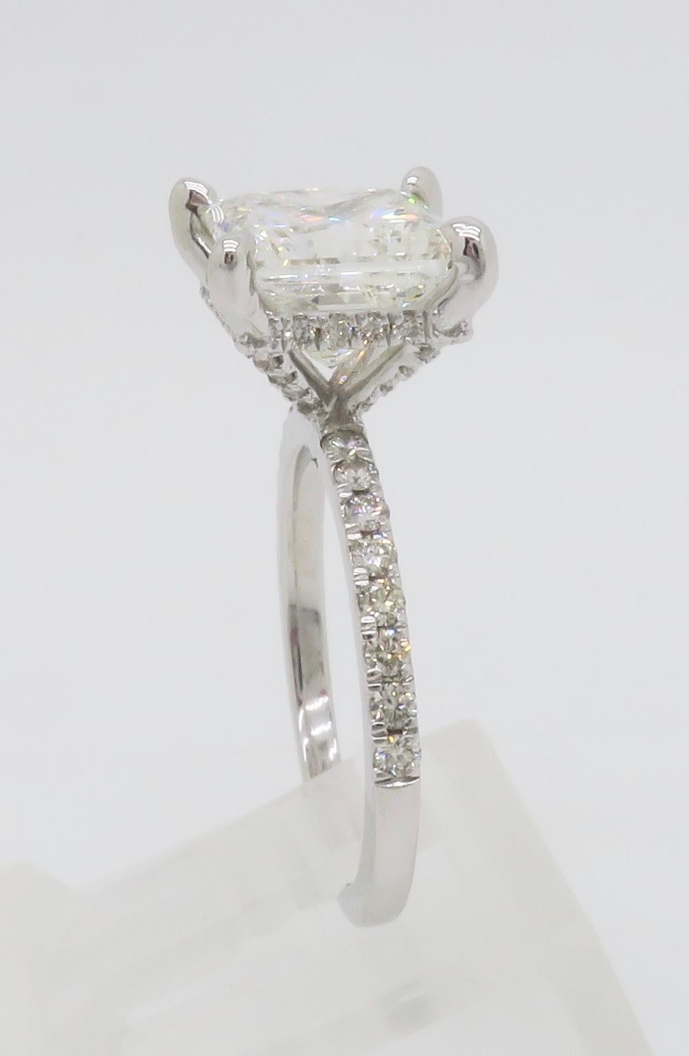 GIA Certified 3.07CT Princess Cut Hidden Halo Diamond Ring For Sale 11
