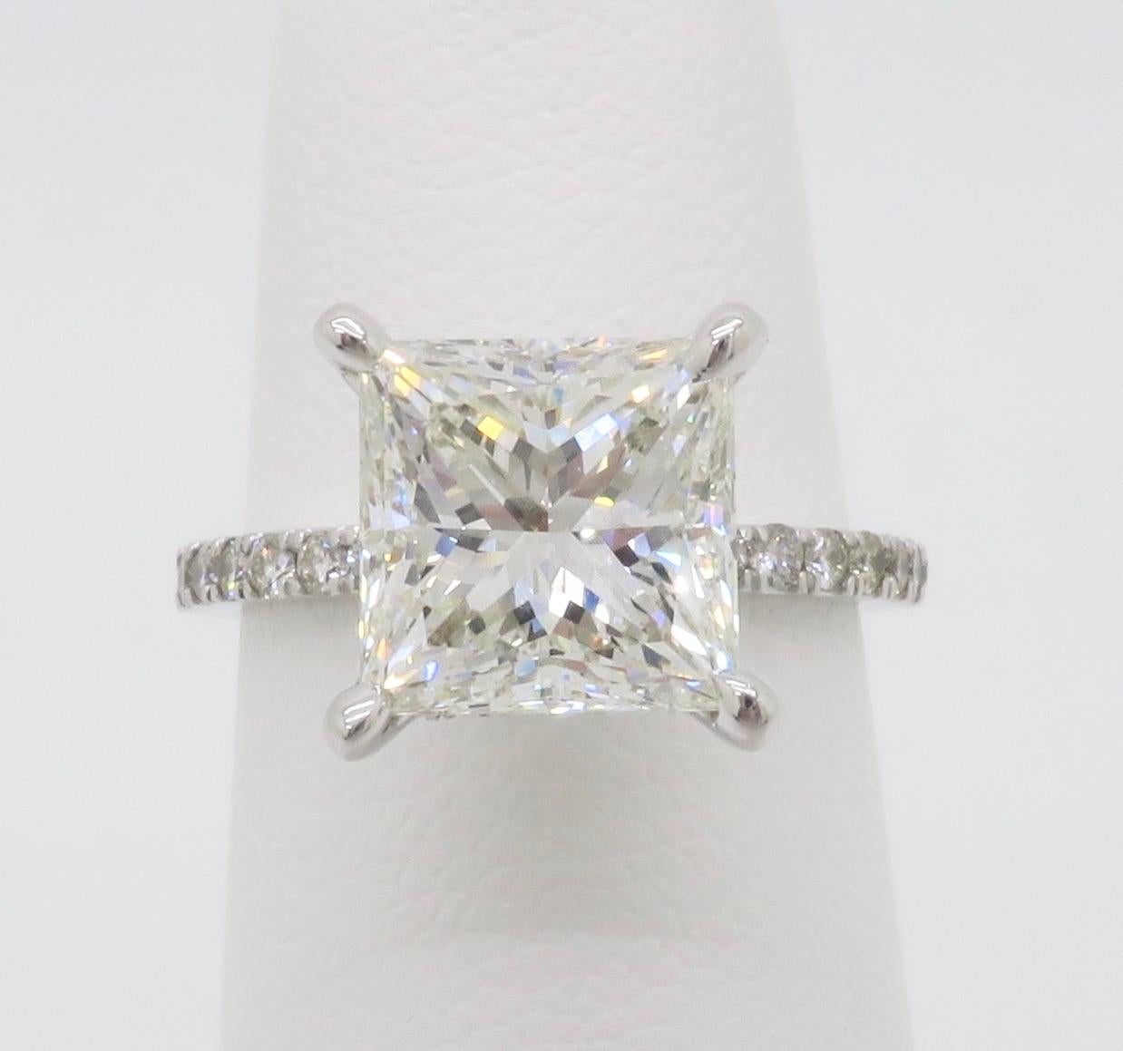 GIA Certified 3.07CT Princess Cut Hidden Halo Diamond Ring In Excellent Condition For Sale In Webster, NY