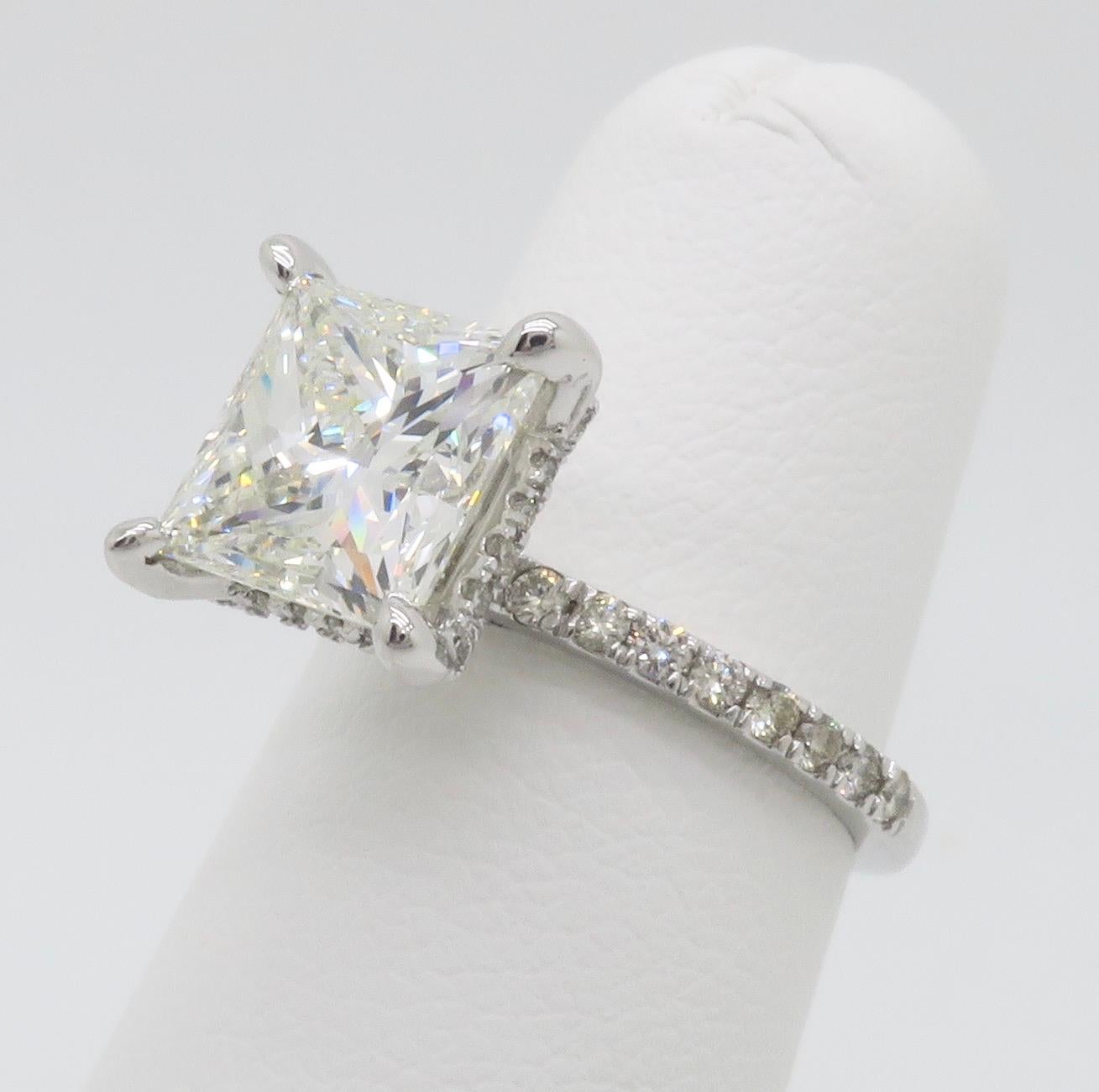 Women's or Men's GIA Certified 3.07CT Princess Cut Hidden Halo Diamond Ring For Sale