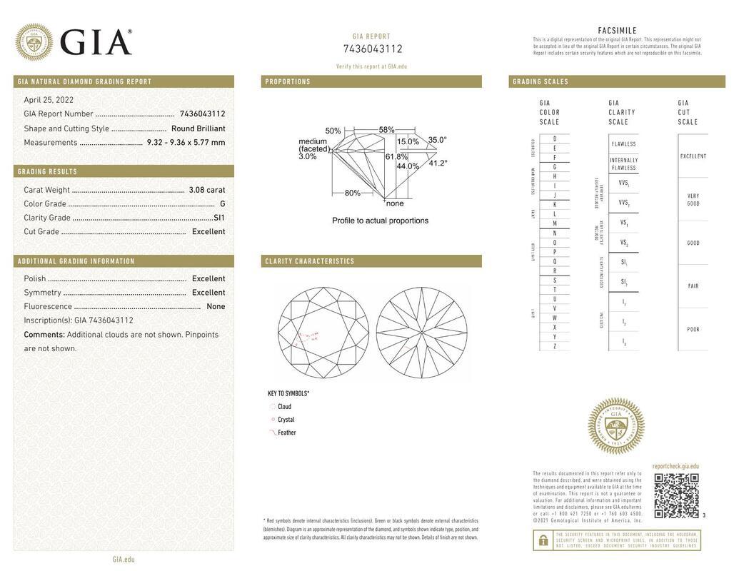 Contemporaneo Anello con diamante aureolato a cuscino certificato GIA da 3,08 carati in oro bianco 18 carati in vendita