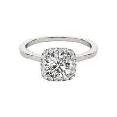 Anello con diamante aureolato a cuscino certificato GIA da 3,08 carati in oro bianco 18 carati