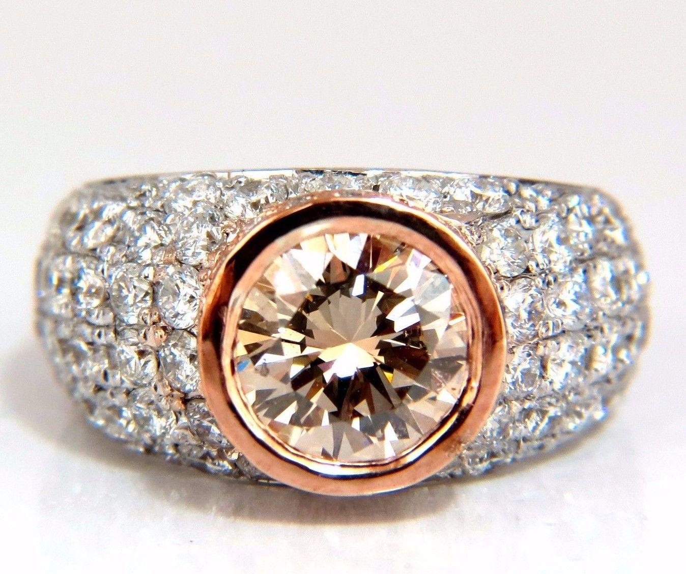 GIA Certified 3.08 Carat Fancy Light Brown Round Cut Diamond Ring 14 Karat For Sale 7