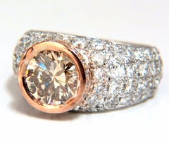 Anello con diamanti taglio rotondo marrone chiaro Fancy GIA certificato da 3,08 carati 14 carati*