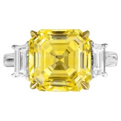 Anello di diamanti con taglio Asscher giallo fantasia certificato GIA da 3.08 carati