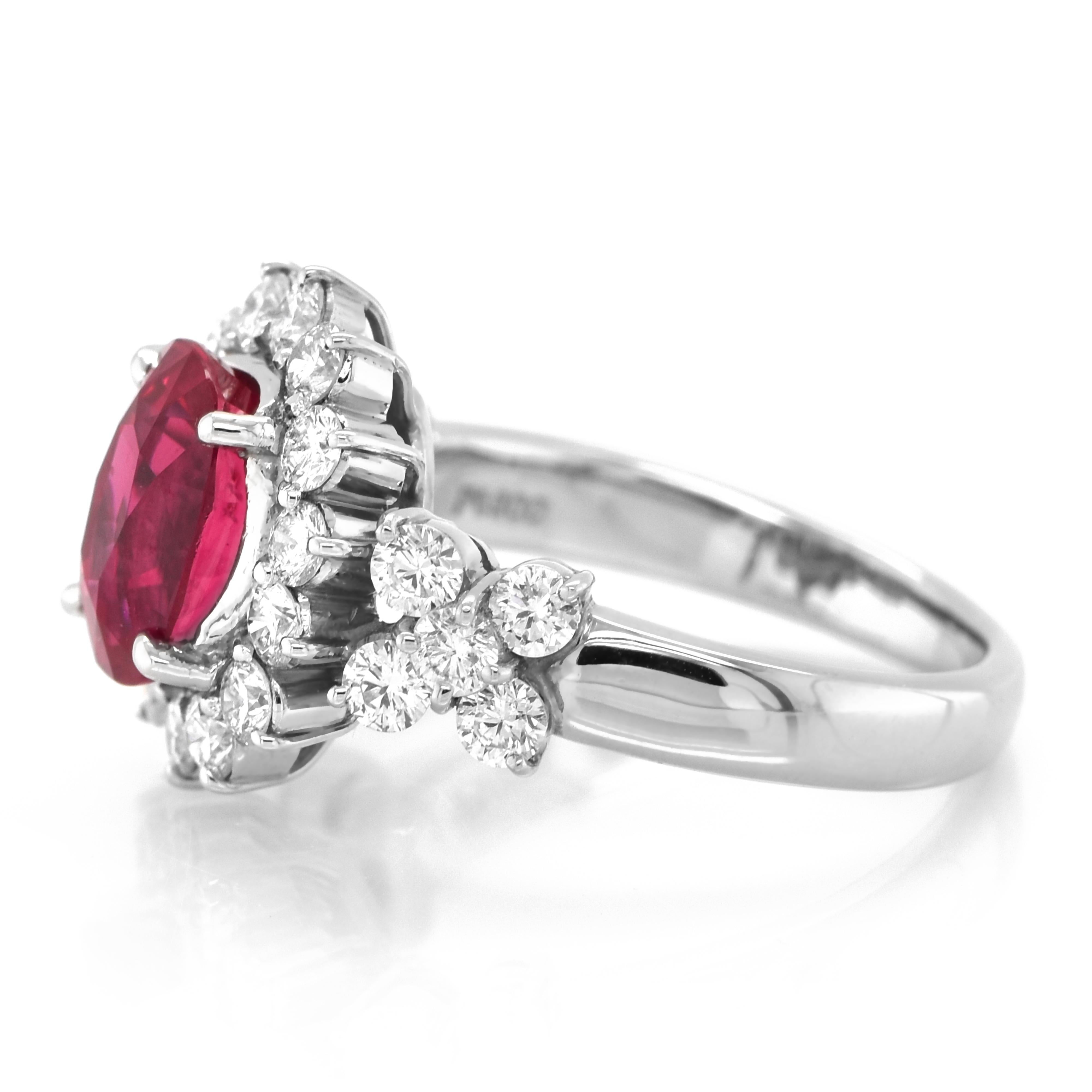 Modern GIA Certified 3.08 Carat Natural African Ruby and Diamond Ring Set in Platinum