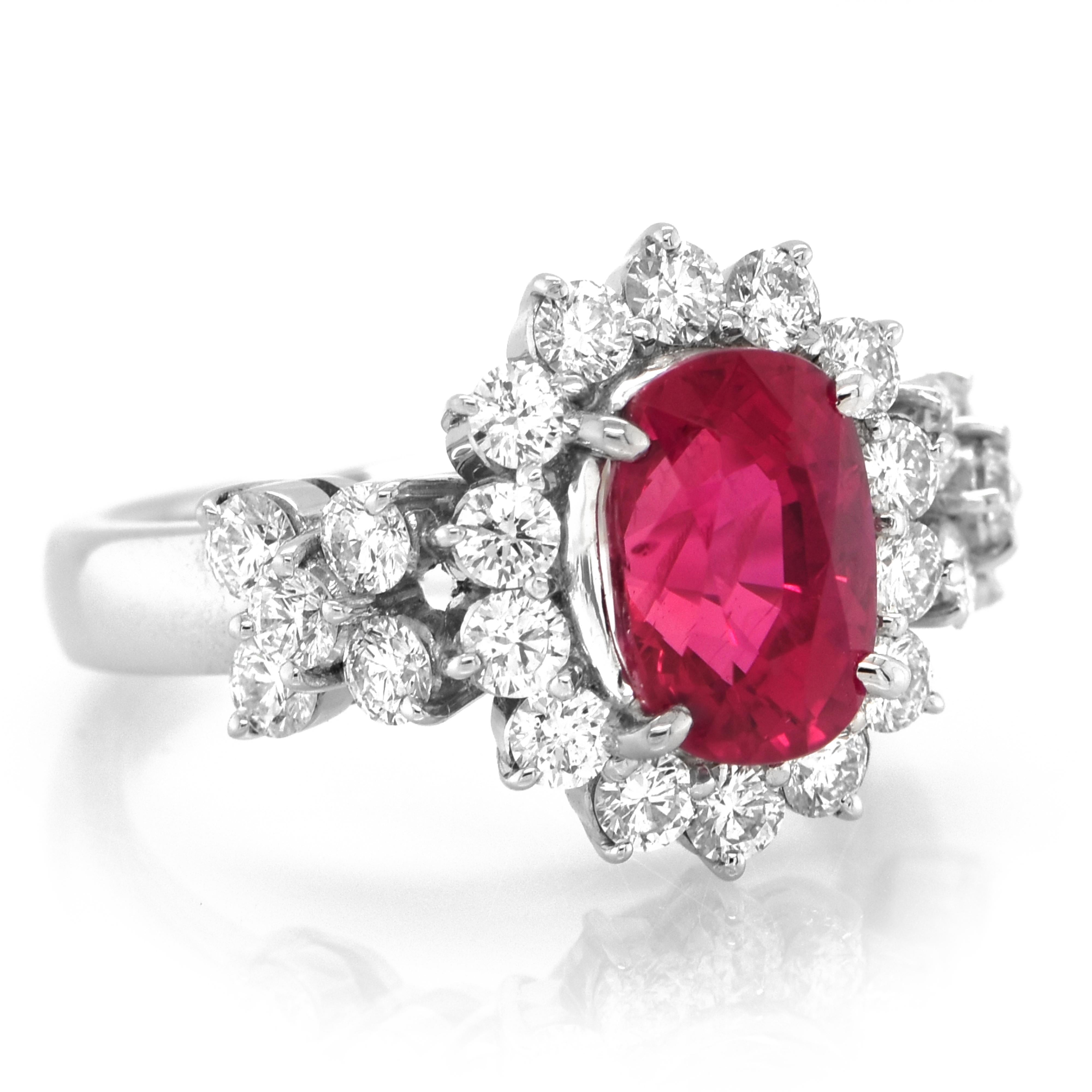 Oval Cut GIA Certified 3.08 Carat Natural African Ruby and Diamond Ring Set in Platinum