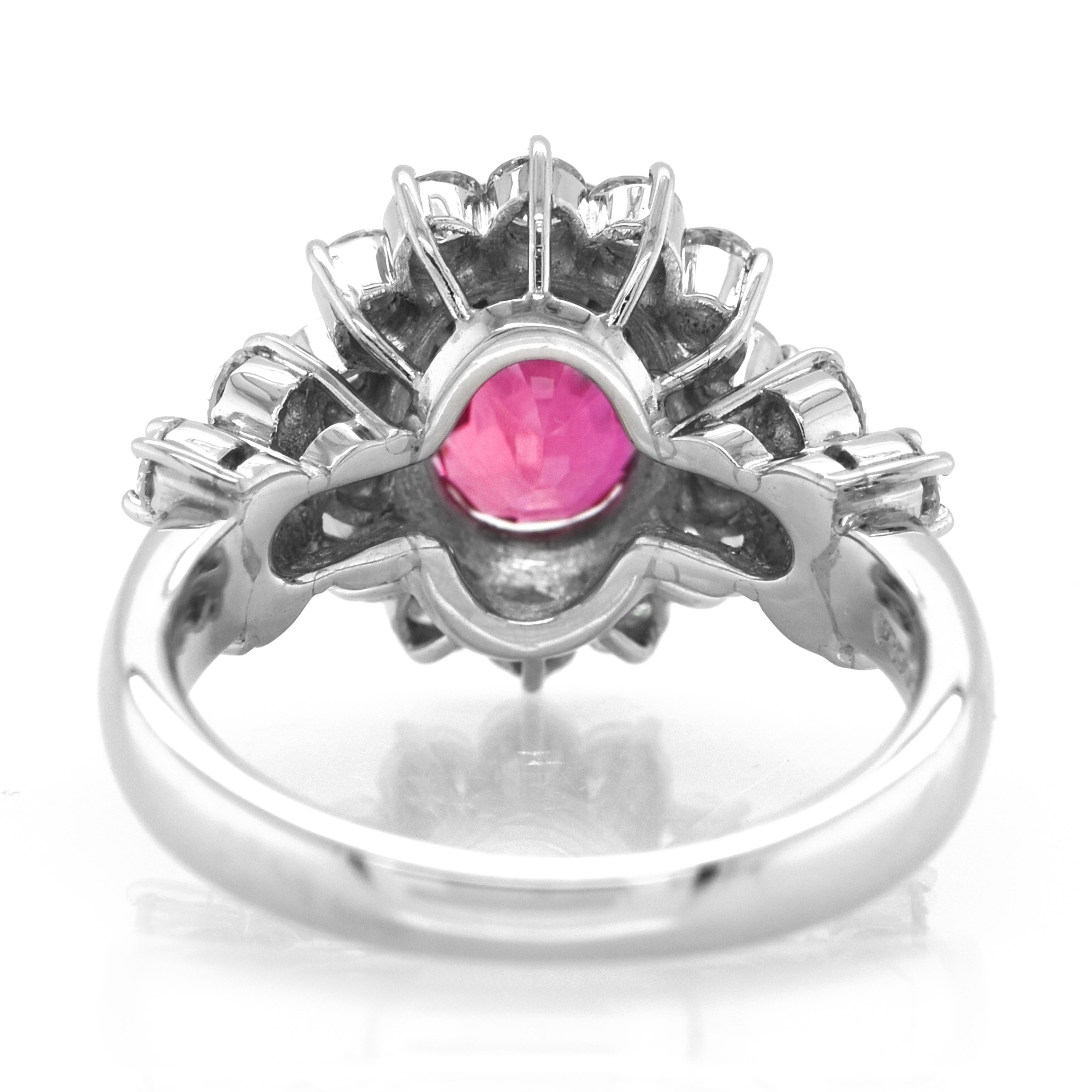 Women's GIA Certified 3.08 Carat Natural African Ruby and Diamond Ring Set in Platinum