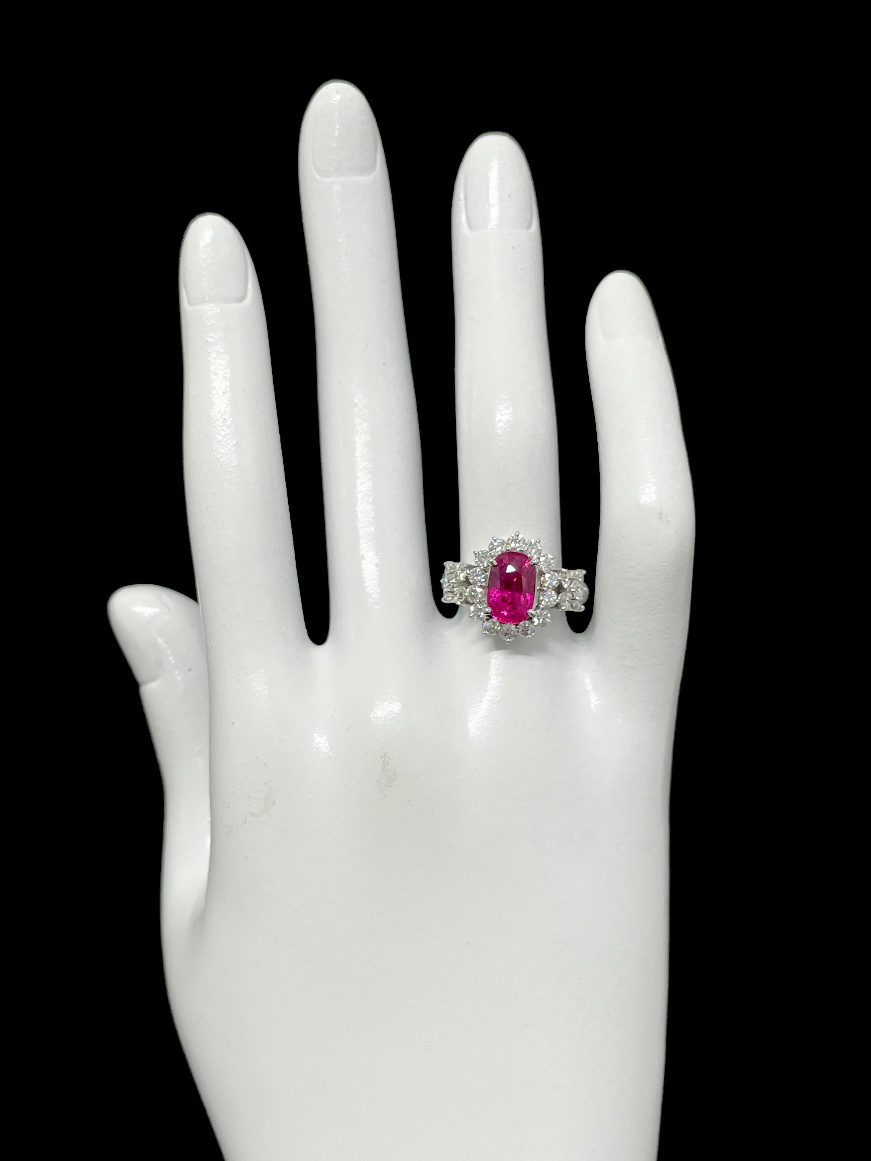 GIA Certified 3.08 Carat Natural African Ruby and Diamond Ring Set in Platinum 1