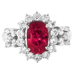 GIA Certified 3.08 Carat Natural African Ruby and Diamond Ring Set in Platinum