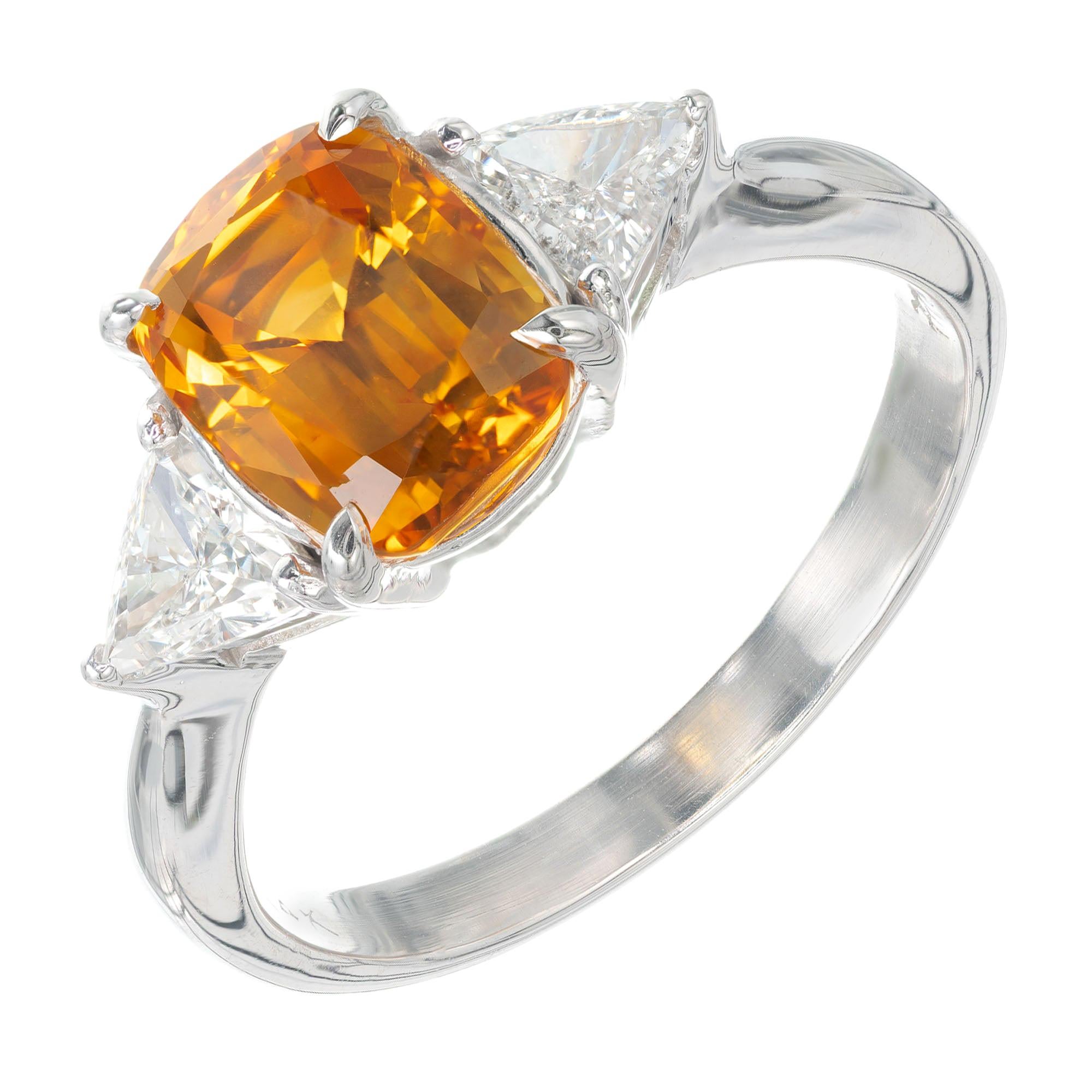 GIA-zertifizierter dreisteiniger Verlobungsring mit 3,08 Karat Saphir und Diamant aus Weißgold