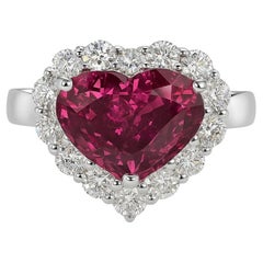 GIA Certified 3.08 Carat Unheated Mozambique Heart-Shaped Ruby and Diamond Ring