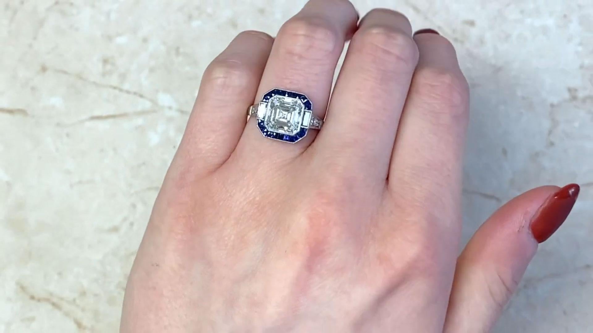 Art Deco Asscher Cut Diamond Halo Engagement Ring (GIA Approx. 3.00-Carats), Platinum For Sale