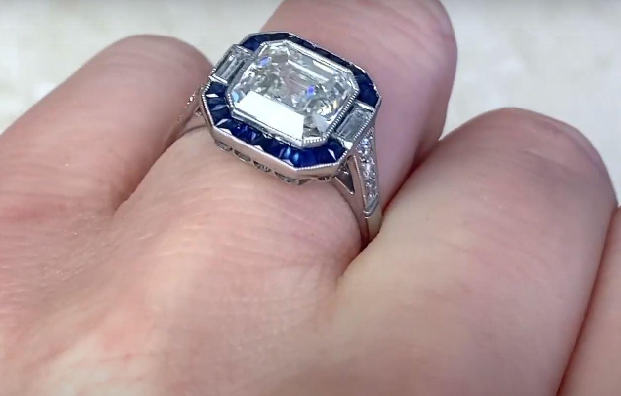 GIA-Certified 3.08ct Asscher Cut Diamond Engagement Ring, Sapphire Halo, VVS1 For Sale 1