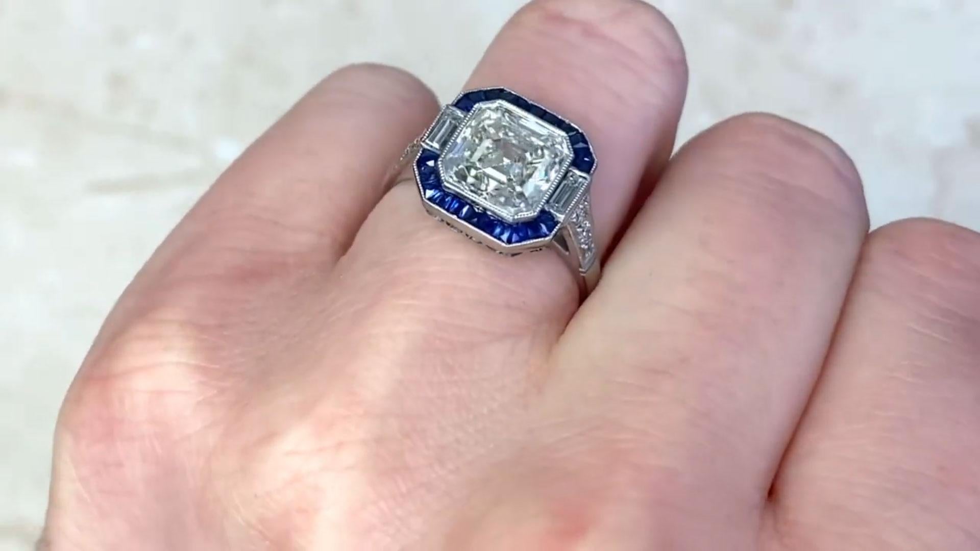 Asscher Cut Diamond Halo Engagement Ring (GIA Approx. 3.00-Carats), Platinum In Excellent Condition For Sale In New York, NY