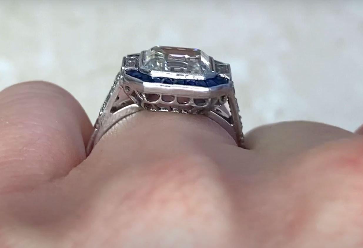 GIA-Certified 3.08ct Asscher Cut Diamond Engagement Ring, Sapphire Halo, VVS1 For Sale 2