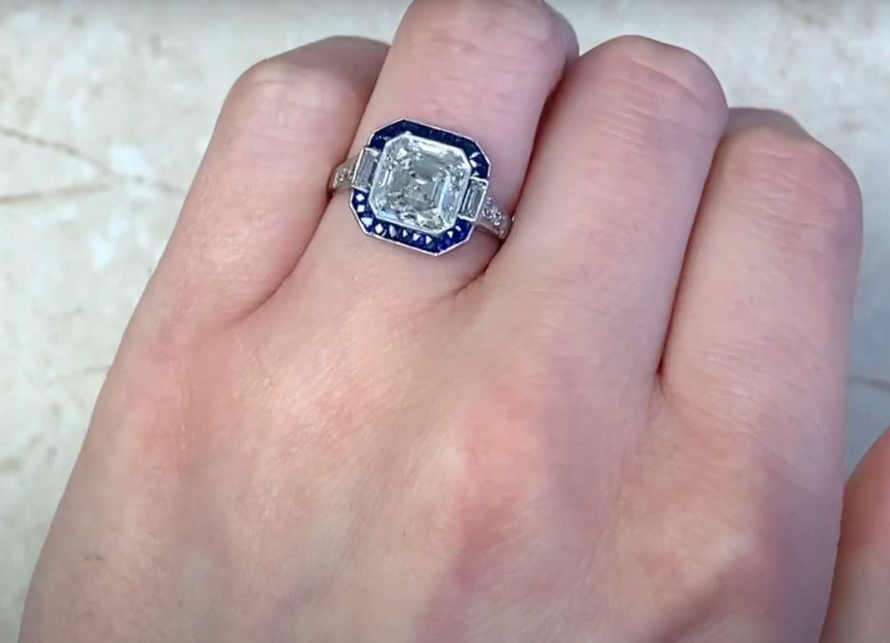 GIA-Certified 3.08ct Asscher Cut Diamond Engagement Ring, Sapphire Halo, VVS1 For Sale 3